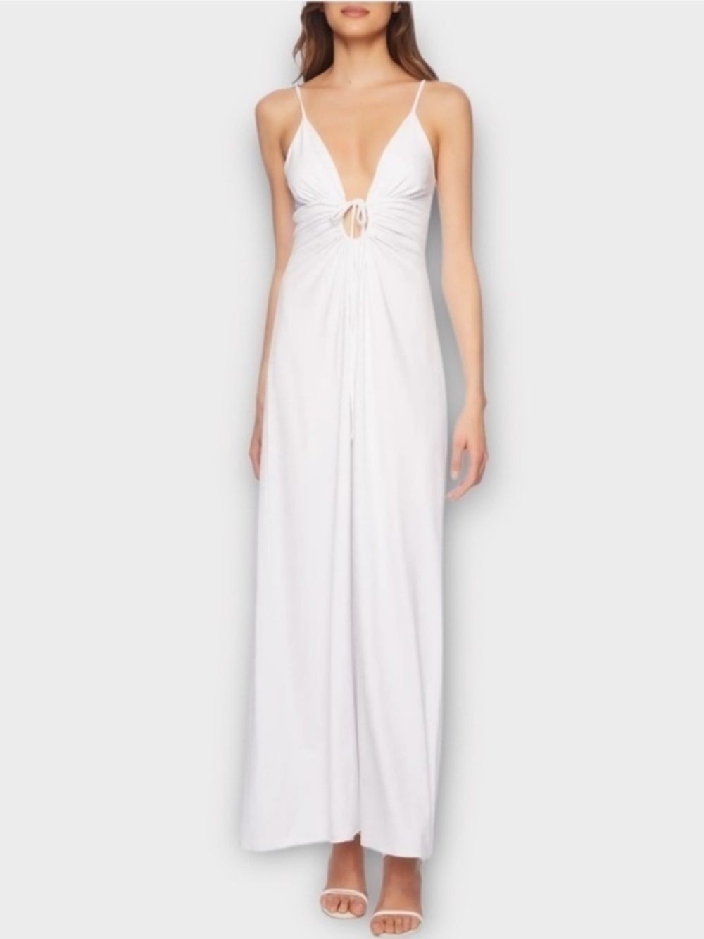 NWT Susana Monaco White Spaghetti-Strap Maxi with Front Ring Detail